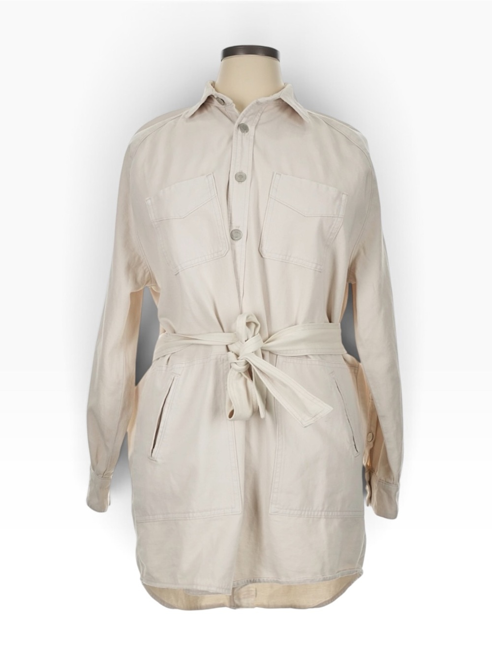 Hudson Oversized Shirt Dress XL Great Egret Cream Cotton Utility Belted NWT